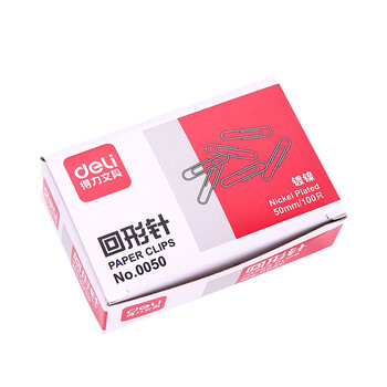 得力（deli）0050回形针 大号回形针 5cm电镀金属曲别针 100枚/盒 5盒装