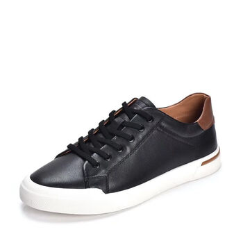 百丽男鞋2023春新牛皮韩版潮流休闲百搭小白鞋板鞋7hz01cm1黑色39