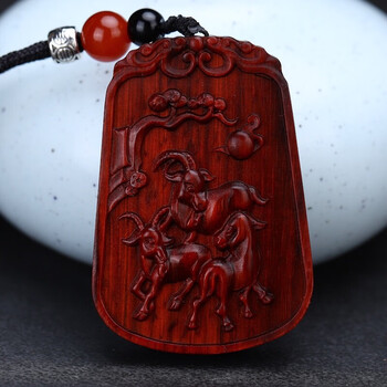 玉满春三羊开泰吊坠项链羊牌挂件生肖羊车挂手把件男女款 印度6/4/1cm