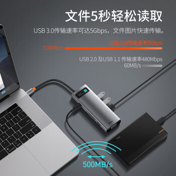 倍思拓展坞Type-C扩展坞充电器USB3.0千兆网口分线转换器4K高清双读卡通用雷电苹果华为联想笔记本车载