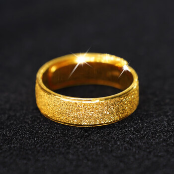 周六福金磨砂宽版霸气戒指男士金时尚指环素圈开口戒子生日礼物 磨砂