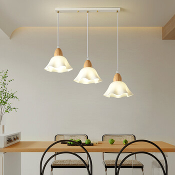 餐厅吊灯木艺三头餐桌吧台简约现代日式侘寂风花朵床头民宿饭厅灯