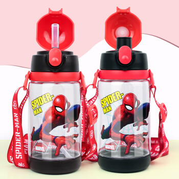 迪士尼儿童水杯双盖两用塑料杯Tritan材质背带学生夏季水壶520ML蜘蛛侠