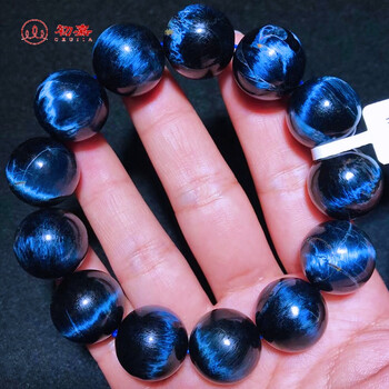 初嘉 彼得石手链 蓝猫眼石手串 男女深蓝色猫眼暴风雨宝石地球纹虎睛