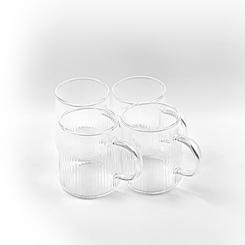 众璟堂- 竖纹玻璃杯 300ml透明花茶杯耐高温泡茶杯子家用水杯把杯 4只装