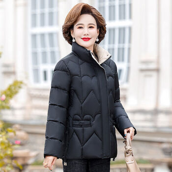 雅鹿新款时尚妈妈装羽绒棉服外套短款中老年女装棉衣丝棉小款棉袄洋气