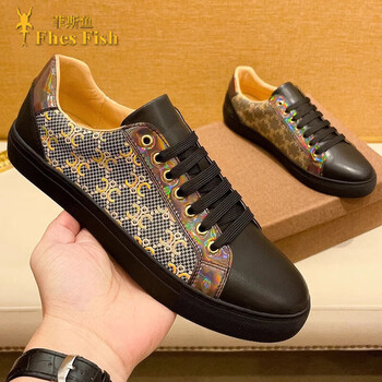 菲斯鱼fhesfish板鞋男春季新款男鞋个性印花潮流鞋子男轻奢商务爸爸鞋