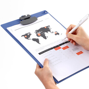 齐心(Comix)A4书写板夹 全塑胶强力夹竖式塑料文件夹 多功能写字垫板 办公用品 灰蓝色A7688