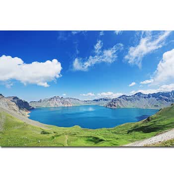 长白山天池画湖泊湖水高山山峦聚财山水风景画简约装饰挂画自粘画 j4