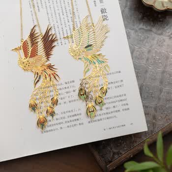 張小鳳【全网低价】书签中国风古风创意生日礼物 节日礼物书房摆件 凤之灵·铜书签 旭凤青鸾（两片）