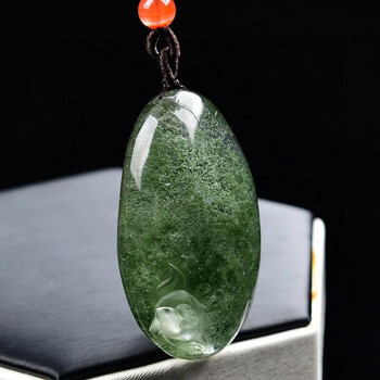 震昊天然绿幽灵荷花吊坠 雕工精致 款式独特 晶体通透 颜色漂亮 精美