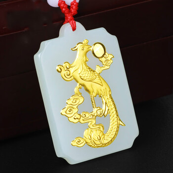 寄萱灵金镶玉龙凤玉佩情侣项链一对吊坠男女和田玉龙牌玉坠简约复古