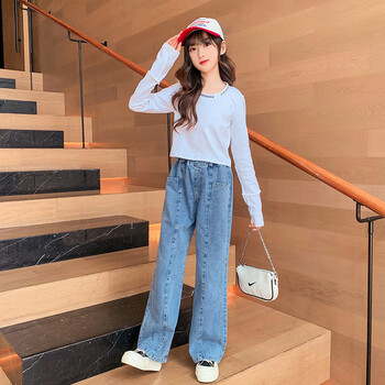 gduckkids儿童牛仔裤女童休闲阔腿裤中大童女孩子宽松裤子初中学生