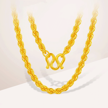 黄金项链男女款9999足金麻绳麻花链实心纯金链子男士吊坠佩链妈妈素链