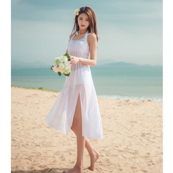 女三件套保守遮肚胖mm韩国裙式比基尼罩衫钢托大胸聚拢外套 纯白色 l