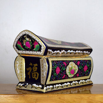 景德镇大号陶瓷棺材方形骨灰坛罐防腐迁坟捡骨殡葬男女款 蓝流芳百世