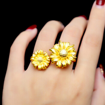 戒指女999足金大花朵3d硬金向日葵花形指环送女友老婆礼物 定制10#约