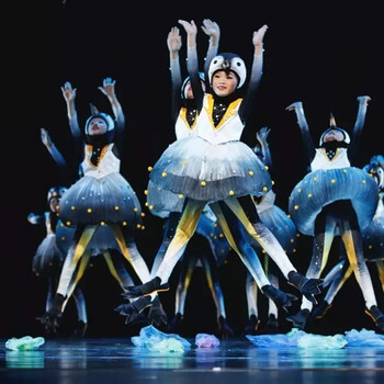 儿童演出服动物造型舞蹈服新款卡通企鹅表演服装 黑色 120cm