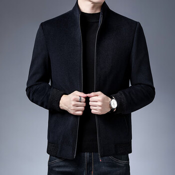 男短款秋冬季加厚呢子夹克中年爸爸商务休闲立领羊毛外套官方旗舰店