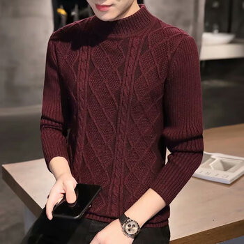 编织大毛士手粗线高领毛衣2022秋冬男士棒针粗毛线扭套头毛衣针织线衣