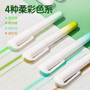 得力(deli)口袋荧光笔轻氧山谷色系 学生考试划重点复习办公手账笔记涂鸦DIY装饰 4支/盒 SK184