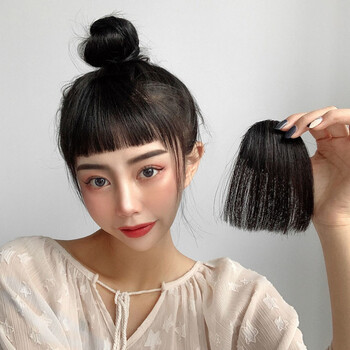 世雅二次元眉上刘海假发女学生圆脸片假发网红逼真发片 自然黑送卷发