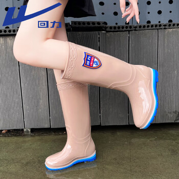 回力雨鞋女高筒雨靴时尚户外耐磨防滑胶鞋防水鞋长筒水靴03-1卡其高37