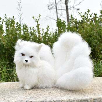 九尾狐狸白狐狸动物模型用品创意装饰摆件多色可选 珠佩丽 蹲姿白色