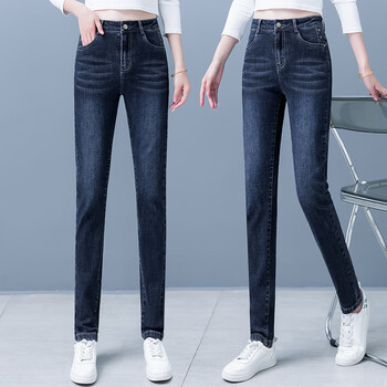 声雨竹牛仔裤弹力女裤子春秋季2023新款高腰显瘦矮个铅笔长裤时尚小脚