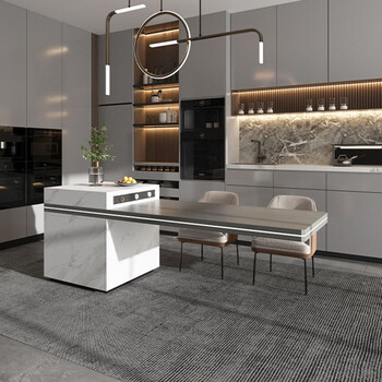 尤亚(youya)岩板中岛台餐桌一体悬空开放式厨房岛台轻奢定制导台吧台