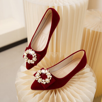 弗仑诺结婚穿的婚鞋新娘鞋子婚礼低跟鞋平底秀禾鞋中式女2023年新款