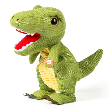 趣在儿童玩具电动毛绒恐龙会走路会摇摆会叫的霸王龙动物模型男孩绿色