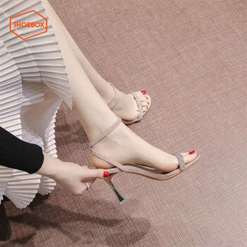 鞋柜shoebox达芙妮集团旗下网红细跟一字带凉鞋女2024夏季新款时尚
