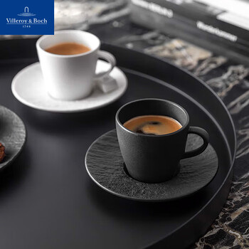 唯宝（Villeroy Boch）匠心岩咖啡杯套装高颜值下午茶杯碟礼盒陶瓷杯水杯情侣杯2杯2碟白