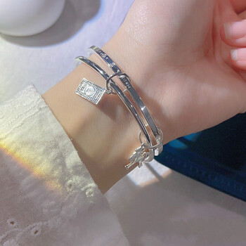 诗霓娅s999足银双环相扣马上有钱银手镯年轻时尚新潮流手镯60圈口27克