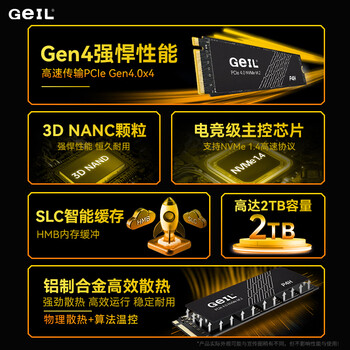 GEIL金邦 1TB SSD固态硬盘 M.2接口(PCIe 4.0 x4)NVMe SSD游戏高性能版 P4H系列 GEIL金邦 1TB SSD固态硬盘 M.2接口(PCIe 4.0 x4)NVMe SSD游戏高性能版 P4H系列