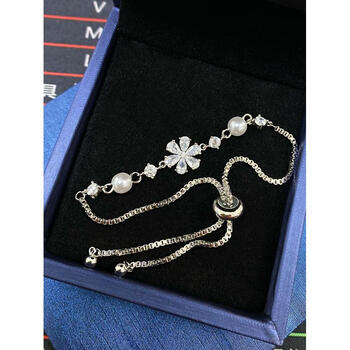 "为爱而生"珍珠茉莉花手链纯银s925锆石花朵可调轻奢手链女个性 茉莉