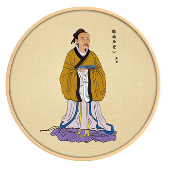 鬼谷子孔子画像挂画书房供奉学堂家用老子孟子鬼谷子圆形装饰国学孟子