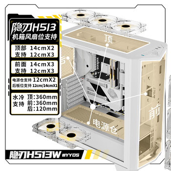 长城（Great Wall）隐刃H513W白色电脑机箱（金属面板/E-ATX主板/玻璃侧透/360水冷/0.8mm厚侧板/9风扇位/5090显卡）