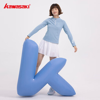 川崎（KAWASAKI）羽毛球服女款长袖运动训练服针织T恤A2435 云水蓝 XL
