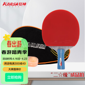狂神二星级乒乓球拍双面反胶短柄直拍含拍套单支带球双减娱乐KS2006