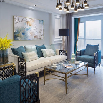 新中式实木小户型组合样板房间单人三人客厅具整装布艺沙发 三人沙发