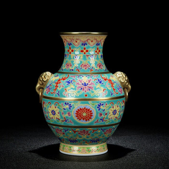 未卒景德镇陶瓷花瓶摆件仿古手绘珐琅彩粉彩瓷象耳衔环瓶礼品古典家居