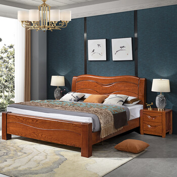 2022新款红橡木床新中式主卧高箱储物双人床实木加宽老年酷爱经典款a