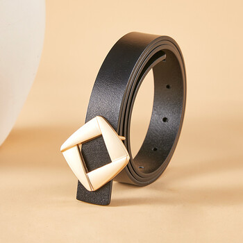 俏木茜女士腰带装饰连衣裙平滑扣女生腰带锌合金四方扣韩版真皮打孔