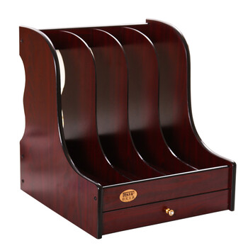 信发 TRNFA TN-8104  木质办公桌面文件框 高档四格带抽屉木质资料架 文件架 杂志书架 书立