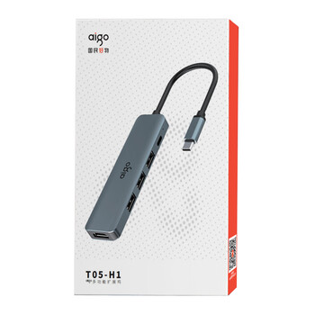 爱国者（aigo）Type-C扩展坞USB分线器HDMI转接头 HUB集线器 笔记本转接器 PD100W快充 USB拓展坞T05-H1(金属)