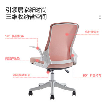 得力（deli）91106椅背扶手可翻折电脑椅 书房学习座椅 舒适撞色女孩房间 粉色