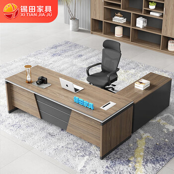 锡田家具现代简约板式大班台总裁桌时尚单人办公桌 2.0*0.8米带长柜 锡田家具现代简约板式大班台总裁桌时尚单人办公桌 2.0*0.8米带长柜