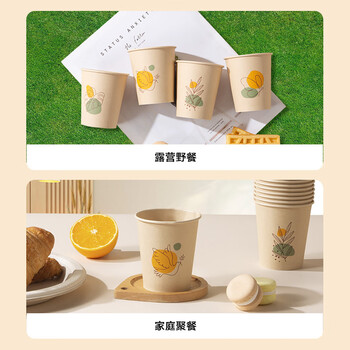 京东京造 纸杯一次性杯子 加厚四色竹纤维烧烤露营家用水杯230ml【100只】